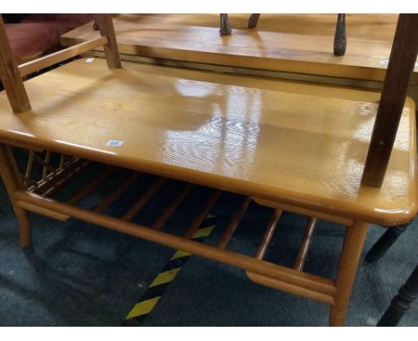 LIGHT OAK &amp; BAMBOO COFFEE TABLE WITH MAGAZINE SHELF UNDER, 42" X 22"