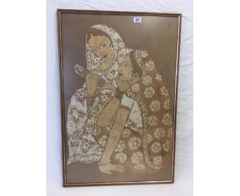 ORIENTAL PORTRAIT OF TWO SEATED LADIES, ON FINELY WOVEN CANVAS
