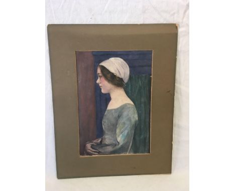 WATERCOLOUR PORTRAIT OF A YOUNG WOMAN IN PROFILE