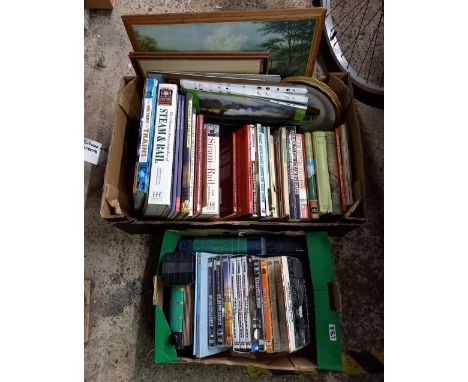 2 CRATES OF STEAM ENGINE / RAILWAY RELATED ITEMS INCL; BOOKS, DVD'S, PHOTOGRAPHS