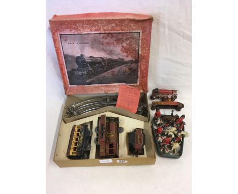 EARLY BOXED TIN PLATE LNER TRAIN SET A/F &amp; SMALL QTY OF LEAD SCOTCH SOLDIERS