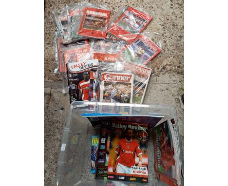 TUB WITH ARSENAL, GUNNER &amp; VALLEY REVIEW FOOTBALL PROGRAMMES FROM 70'S, 80'S &amp; 90'S