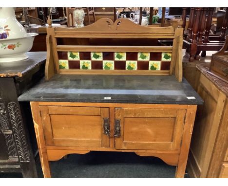 EDWARDIAN SLATE TOP &amp; TILE BACK WASH STAND, 36" X 17"