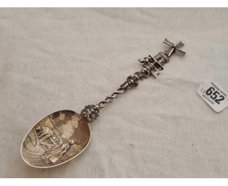 DUTCH SILVER SERVING SPOON WITH WINDMILL TERMINAL