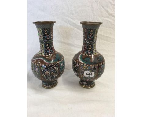 PAIR OF CLOISONNE SMALL ENAMEL VASES