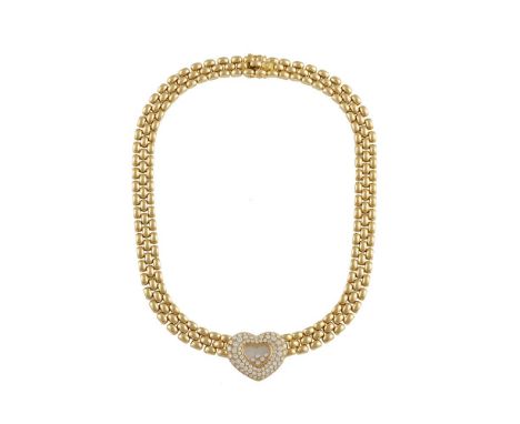 A GOLD HAPPY DIAMOND NECKLACE, BY CHOPARDThe heart-shaped plaque set with round brilliant-cut diamonds and a glazed compartme