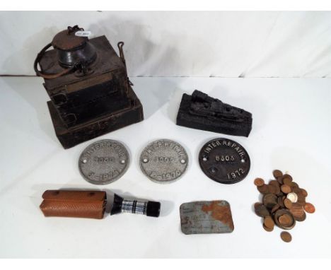 Railwayana - A good quality railway lamp by Lamp Manufacturing and Railway Supplies Ltd London, three cast Inter Repair plaqu