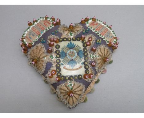 WORLD WAR I SWEETHEART CUSHION BEARING THE REGIMENTAL ARMS OF 'THE ROYAL SCOTS'
