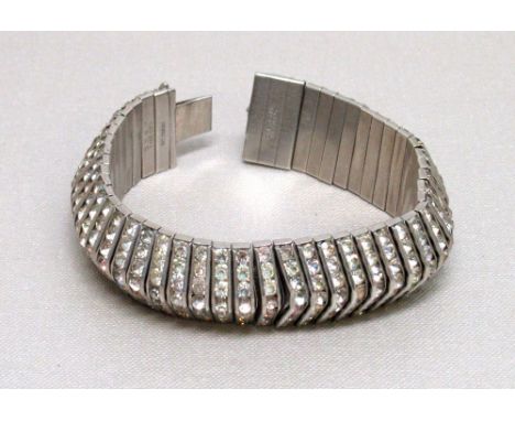 GERMAN ART DECO DRGM CHROME AND PASTE BRACELET WITH SEVEN ROWS OF STONES, STAMPED D.R.G.M. 1138525 (L: 19cm)