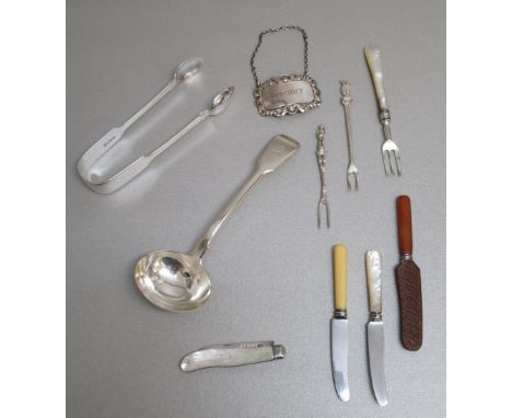 WILLIAM IV SILVER FIDDLE PATTERN SAUCE LADLE WITH WOLF CREST BY MARY CHAWNER, LONDON 1835, PAIR OF VICTORIAN SILVER FIDDLE PA