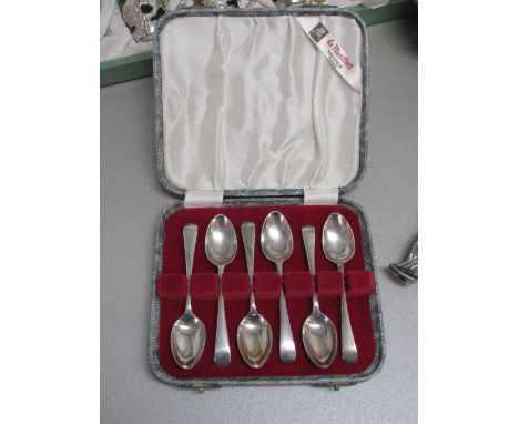 SET OF 6 SILVER OLD ENGLISH COFFEE SPOONS BY CB&amp;S, SHEFFIELD 1940 (56.3g), CASED, SET OF 6 ORIENTAL GREEN TINTED GLASSES,