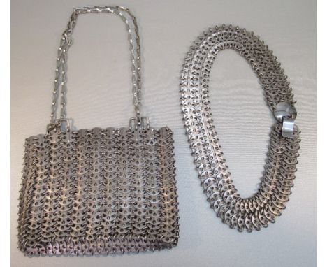 PACO RABANNE VINTAGE "LE 69" CHAINMAIL HAND/SHOULDER BAG WITH ADJUSTABLE STRAP, W: 22.5cm AND  BELT, EN SUITE [2]