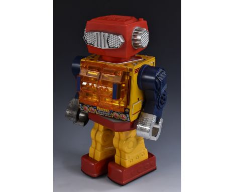 Toys - SH Horikawa - a Japanese tinplate and plastic Rotate-O-Matic Super Giant robot, printed and painted predominantly red,