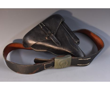 Movie Props - The Monuments Men - a screen-used prop, German SS officer's leather belt , metal fastener and leather holster, 