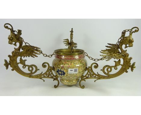 19th/ early 20th Century hanging Jardiniere/ oil lantern by Fischer J. Budapest Condition Report All over crazing to the porc