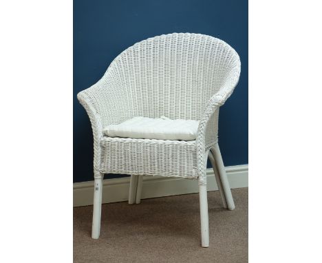 Painted wicker chair with seat cushion   Condition Report   Click here for further images, condition, auction times & deliver