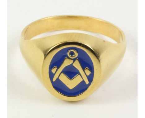 Enamel gold plated Masonic type ring stamped 925   Condition Report   Click here for further images, condition, auction times