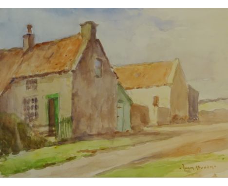Cottages at Boulby near Staithes, watercolour signed Owen Bowen (Staithes Group 1873-1967) 27cm x 37cm and Boat Huts at Lindi