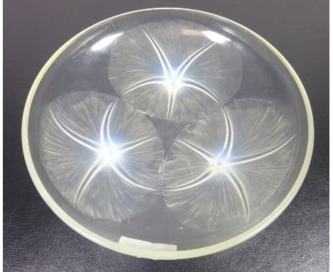 A Lalique 'Volubilis' pattern glass bowl with three moulded flower heads pattern no. 383 engraved mark D21.5cm   Condition Re