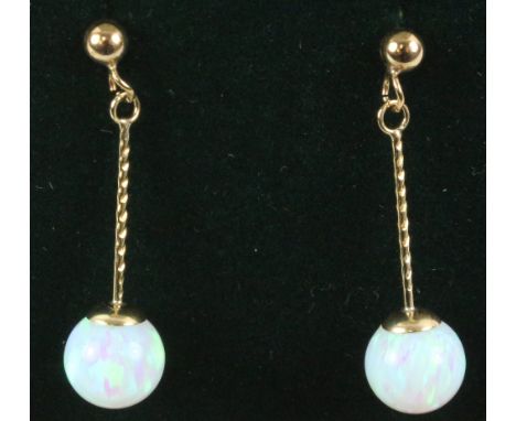 Pair of opal drop ear-rings stamped 375   Condition Report   Click here for further images, condition, auction times & delive