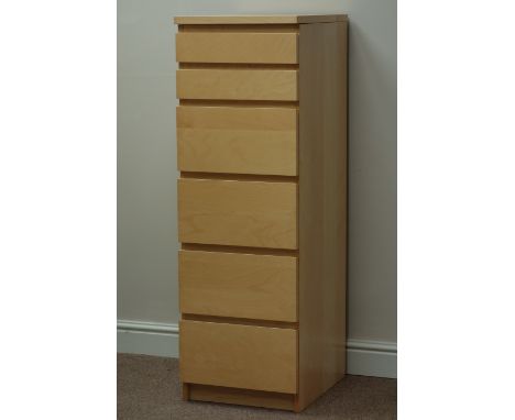 Light oak finish six drawer chest with hinged top, W41cm, H123cm, D49cm   Condition Report   Click here for further images, c