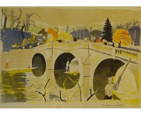 'Clare Bridge, Cambridge', colour lithograph after Edwin Ladell (British 1919-1970) signed in pencil titled and A.I.A Exhibit
