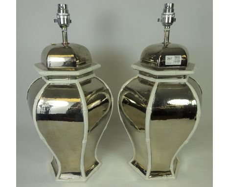 Pair of silver lustre ceramic table lamps (2)   Condition Report   Click here for further images, condition, auction times & 