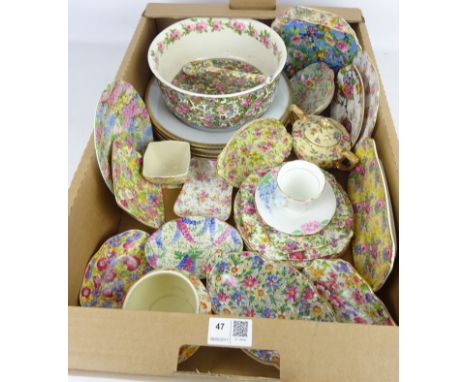Royal Winton, Shelley, Crown Ducal, Noritake dinner plates and other floral and chintz pattern ceramics in one box    Conditi