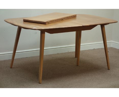 Ercol Windsor light elm rectangular dining table, with additional leaves, 91cm x 154cm - 226cm (with leaf), H72cm Condition R