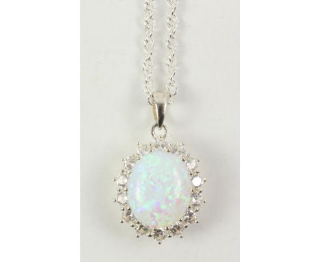 Opal dress pendant necklace stamped 925   Condition Report   Click here for further images, condition, auction times & delive