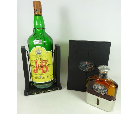 Clan Campbell 'Legendary' aged 18 years Scotch Whiskey in presentation box and a J & B three litre Scotch Whiskey bottle on s