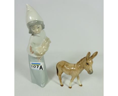 Beswick Donkey and Lladro figure of a girl with a hen (2)   Condition Report   Click here for further images, condition, auct