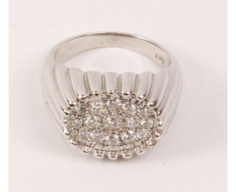 Gentleman's diamond bombe white gold ring stamped 18ct Condition Report Click here for further images, condition, auction tim