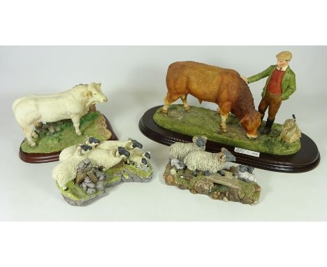 County Artist figure of Limousin Bull 'The Champion's Reward', Border Fine Arts 'Farming Today' Bull and two other animal fig