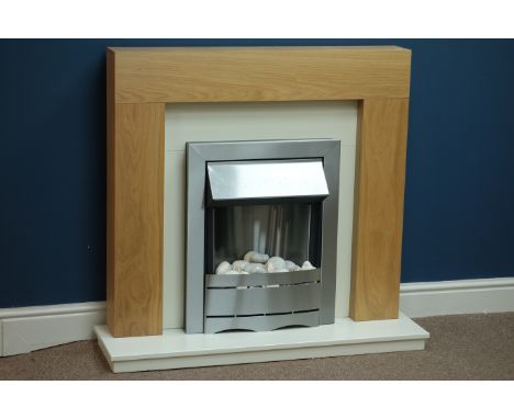 Light oak finish fireplace with electric fuel effect fire, W100cm, H92cm (This item is PAT tested - 5 day warranty from date 