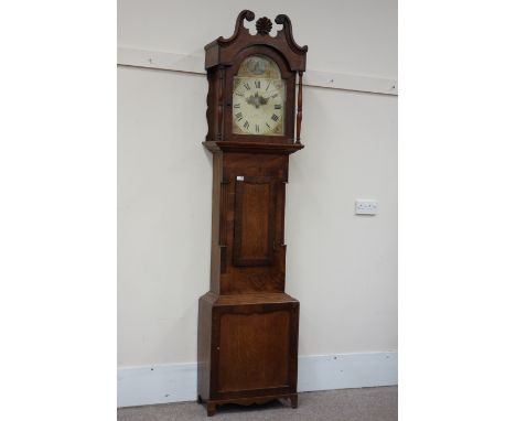 Early 19th century oak and mahogany longcase clock, 30-hour movement with painted enamel dial signed 'Ness, Kirbymoorside', H