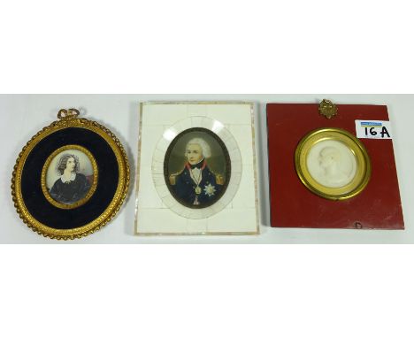 19th/ early 20th Century miniature portrait of a Naval Officer in ivory and mother of pearl frame, probably Lord Nelson, othe