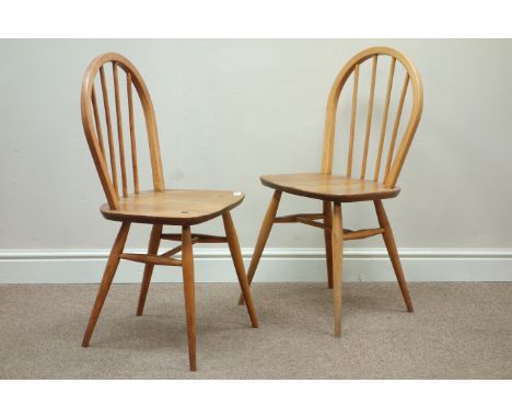 Pair Ercol Windsor light elm stick and hoop back chairs   Condition Report   Click here for further images, condition, auctio