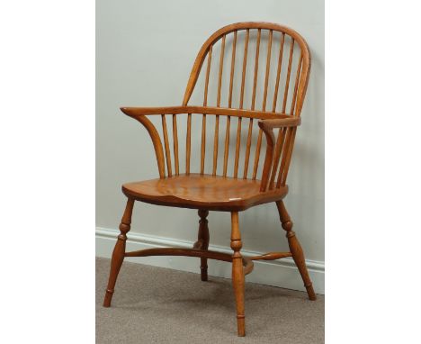 Late 20th century wide elm seat stick back Windsor armchair, crinoline stretcher  Condition Report Click here for further ima