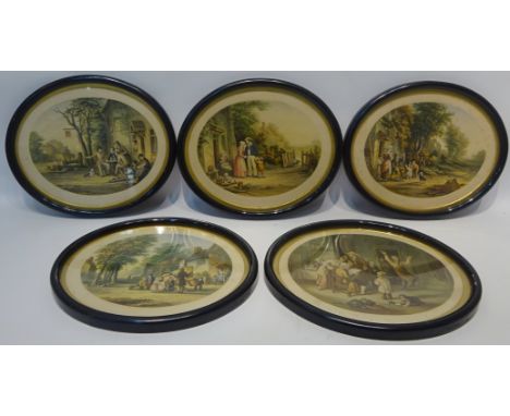 Le Blond & Co, London and L A Elliot, Boston, four 19th Century colour oval prints and one other Le Blond colour print 16cm x