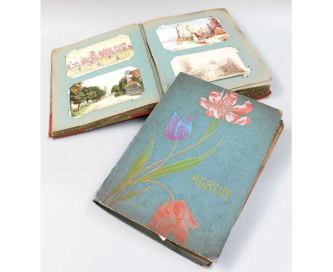 Two Postcard Albums, including Yorkshire views, Leeds, York, Knaresborough and Scarborough, Capt. Spencer Balloon, Thorne Gal