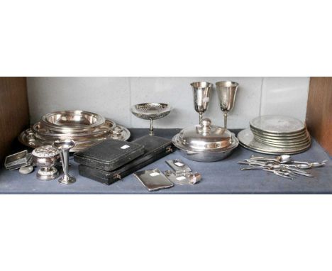 A Collection of Assorted Silver and Silver Plate, the silver including a note-book holder; a cased set of six teaspoons and a