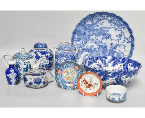 Various 20th Century Decorative Oriental Items, including various blue and white porcelain, hardstone inset table boxes, hand