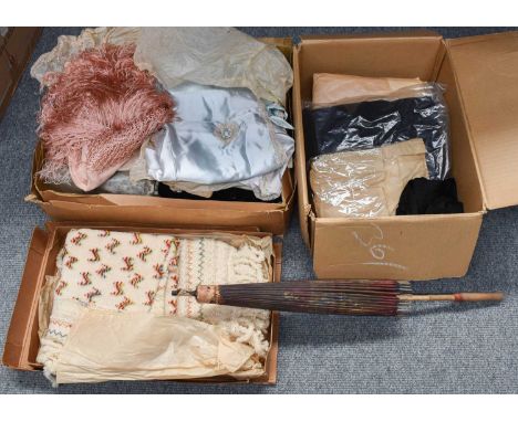 Ladies Costume and Accessories Including, a floral embroidered pink shawl, silk nightwear, a babies bib and lace cap, a paisl