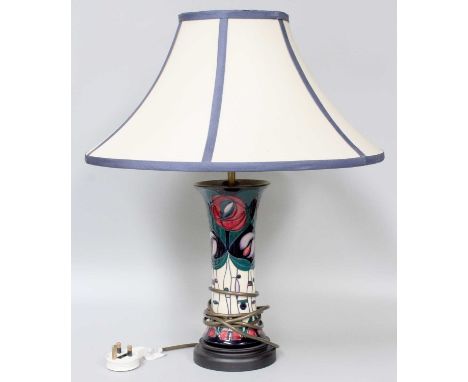 A Modern Moorcroft Pottery Table Lamp, a tribute to Charles Rennie Mackintosh, by Rachel Bishop, 28cm high