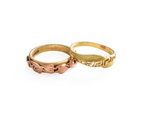 An 18 Carat Gold Ring, finger size L; and A 9 Carat Gold Clogau Ring, finger size K18 carat gold ring - 2.0 grams. 9 carat go