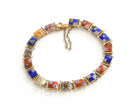 An Enamel Flag Bracelet, unmarked, length 18.0cm (a.f.)Gross weight 14.8 grams.