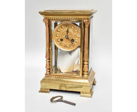 A French Brass Four Glass Striking Mantel Clock, circa 1890, 25.5cm highMinor corner chips to the front and rear glass. Both 