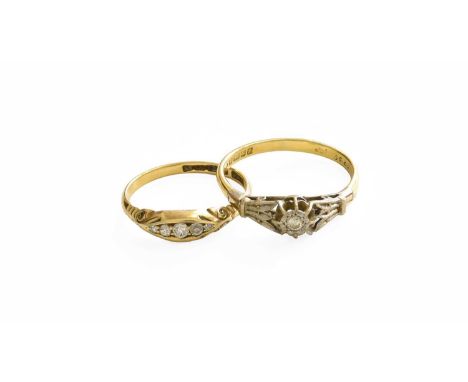 An 18 Carat Gold Diamond Solitaire Ring, finger size R1/2; and An 18 Carat Gold Diamond Five Stone Ring, finger size OGross w