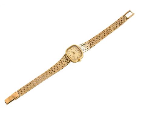 A Lady's 9 Carat Gold Zenith Wristwatch, manual wound lever movement, 9 carat gold integral bracelet with clasp stamped 375, 